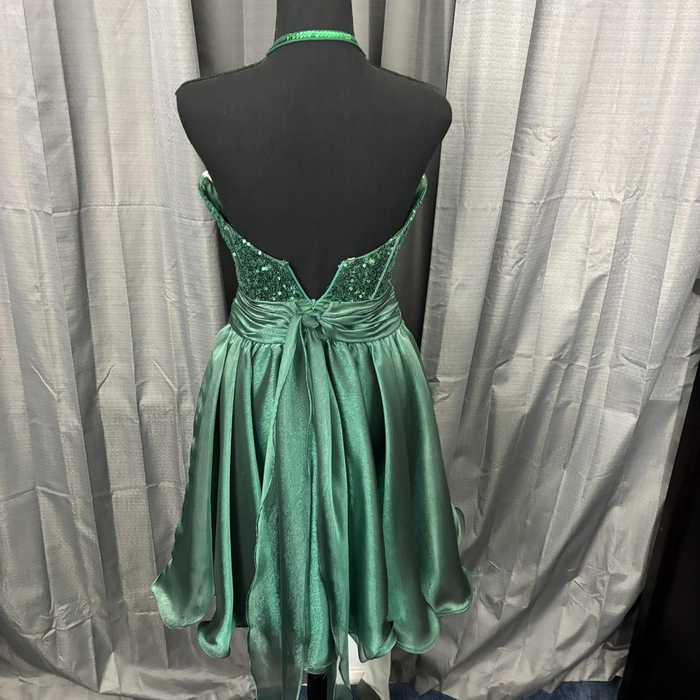 Sherri Hill Dress Womens 2 Emerald Green‎ Sequin Halter Sweetheart Prom Cocktail - Picture 5 of 16